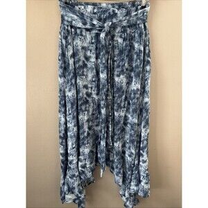 Kori America Women’s Large Blue Flowy Skirt Asymmetrical Hem Tie Back